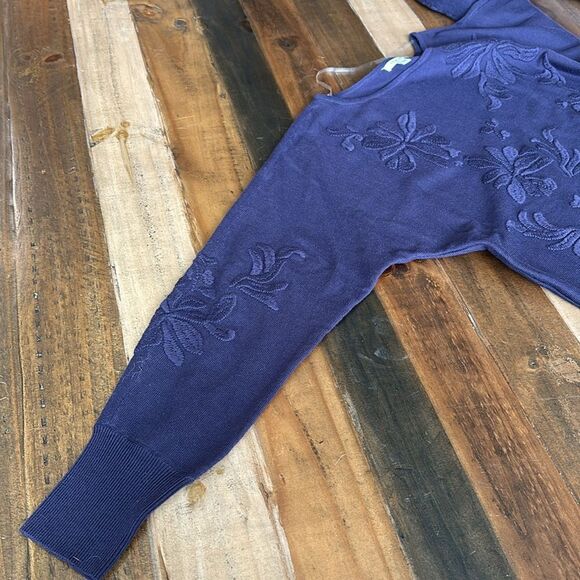 Chico’s Purple Textured Floral Pullover Sweater - Picture 10 of 11